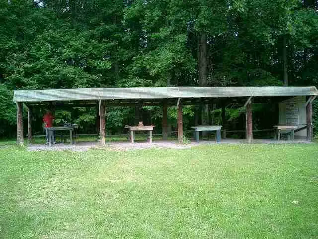 Covered firing benches on the rifle range. Tri-Angle Sportsmen's Club, Bluefield, Virginia